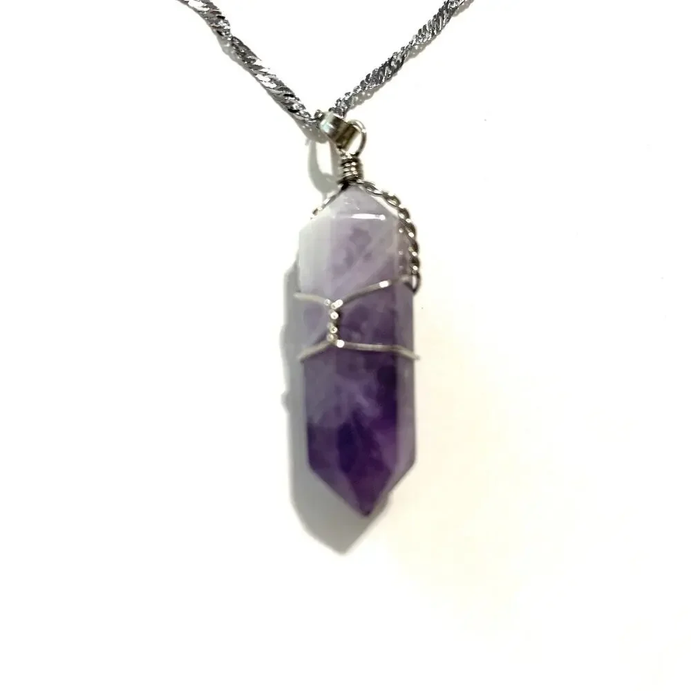 Wire Wrapped Amethyst Point Necklace Pendant 16